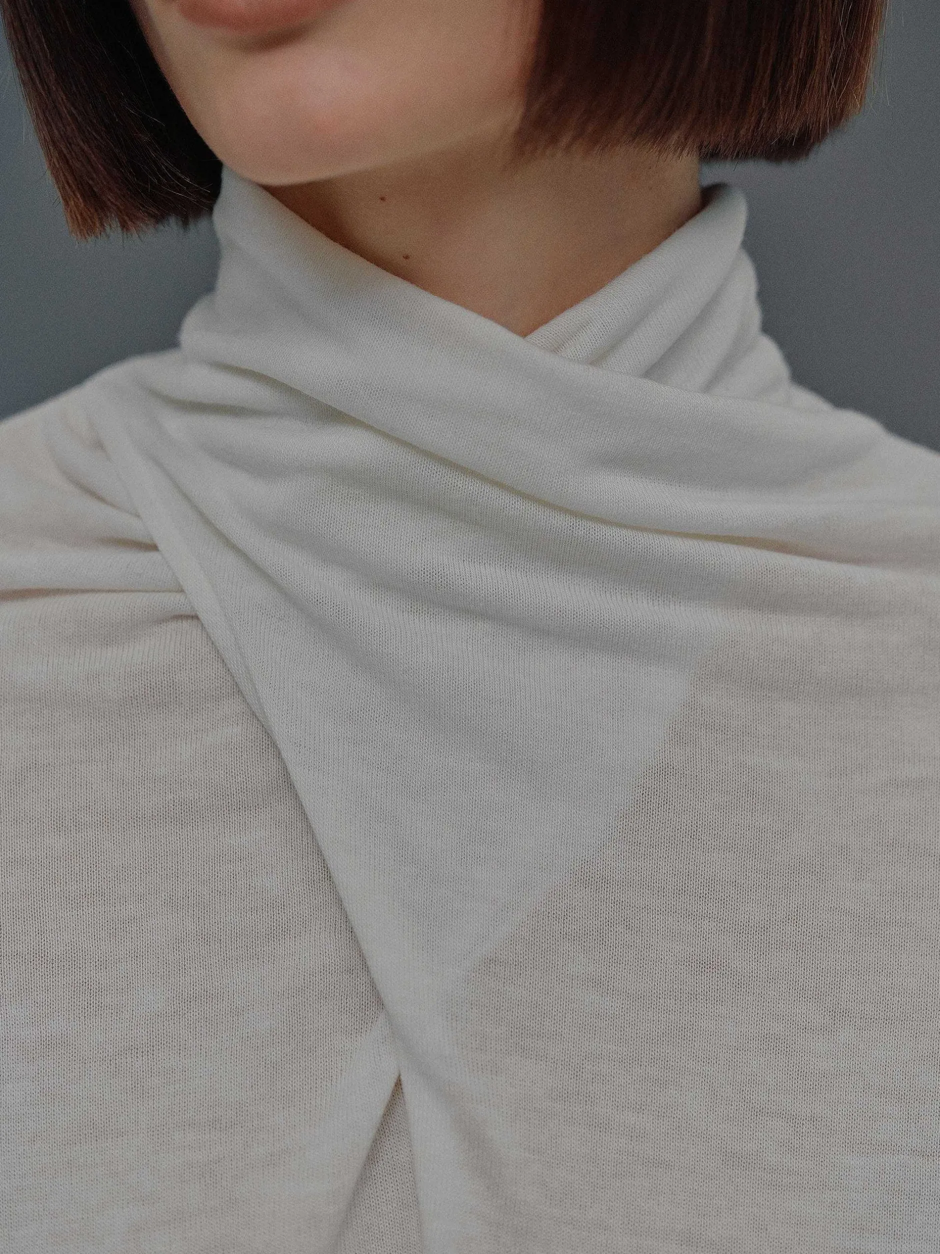 Clothing-Source Unknown Daye Cross Neck Wool T-Shirt, White