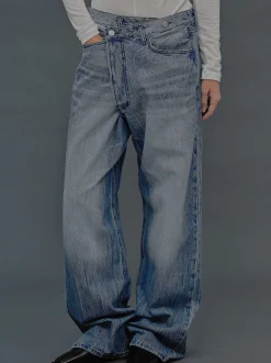 Denim-Source Unknown Deconstructed Crossover Jeans, Medium Blue