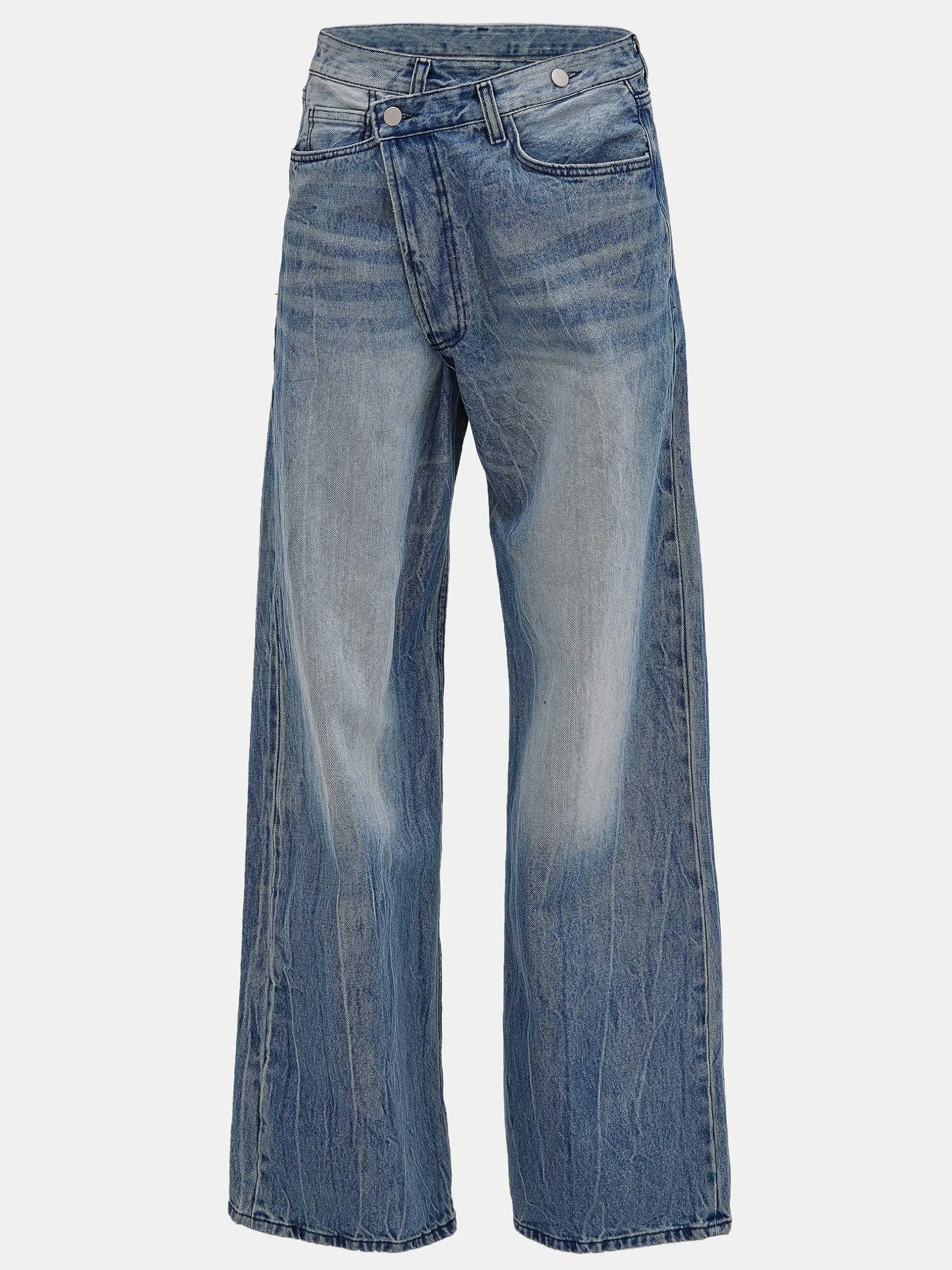 Clothing-Source Unknown Deconstructed Crossover Jeans, Medium Blue
