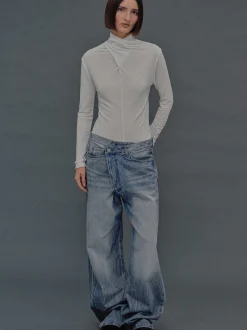 Clothing-Source Unknown Deconstructed Crossover Jeans, Medium Blue