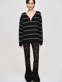Clothing-Source Unknown Deep V-Neck Sweater, Black