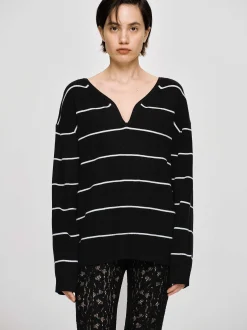 Knitwear-Source Unknown Deep V-Neck Sweater, Black