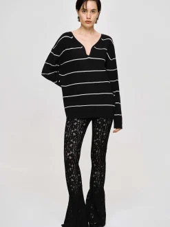 Knitwear-Source Unknown Deep V-Neck Sweater, Black