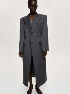 Clothing-Source Unknown Delphina Long Hourglass Coat, Charcoal