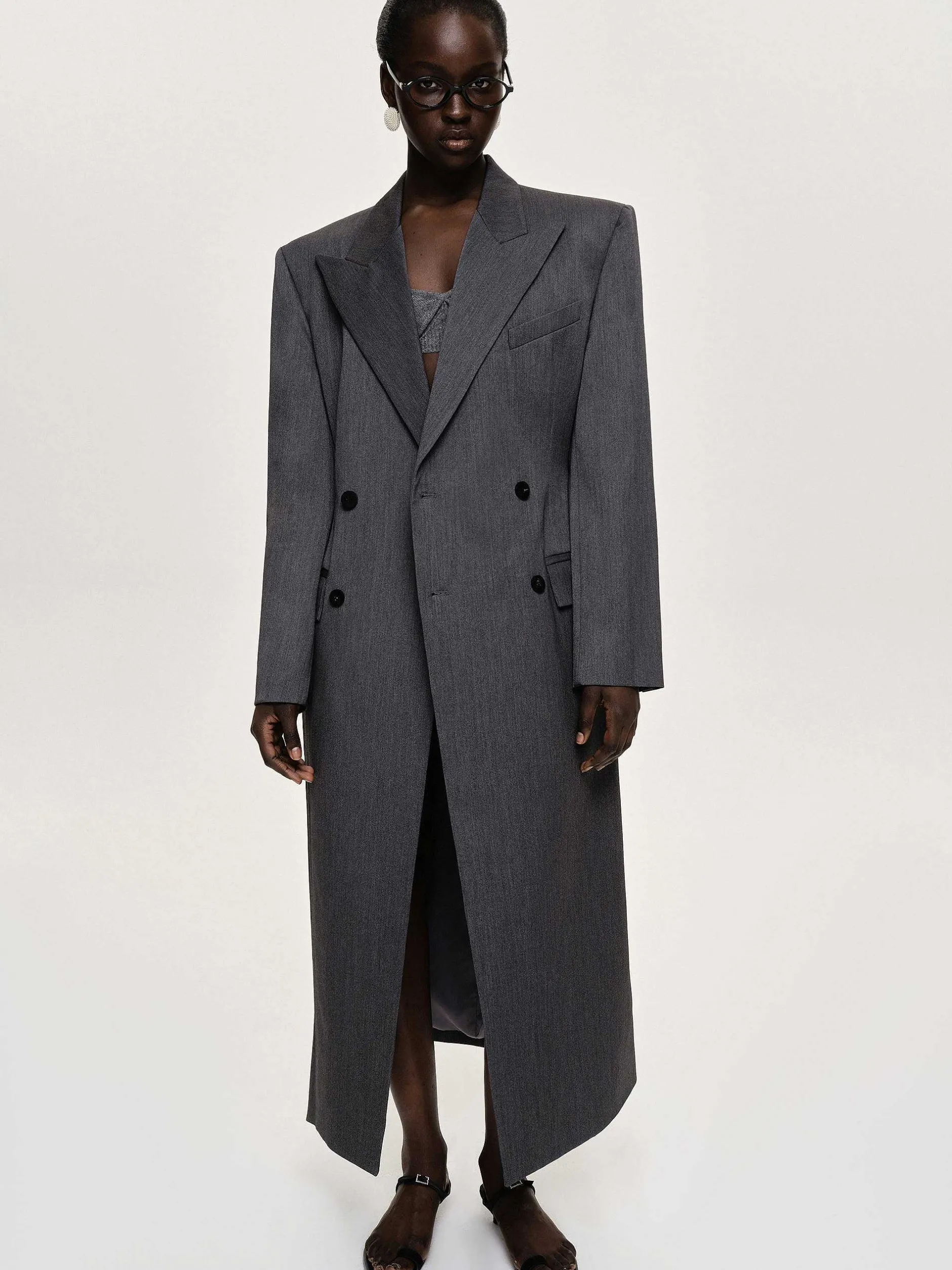 Clothing-Source Unknown Delphina Long Hourglass Coat, Charcoal