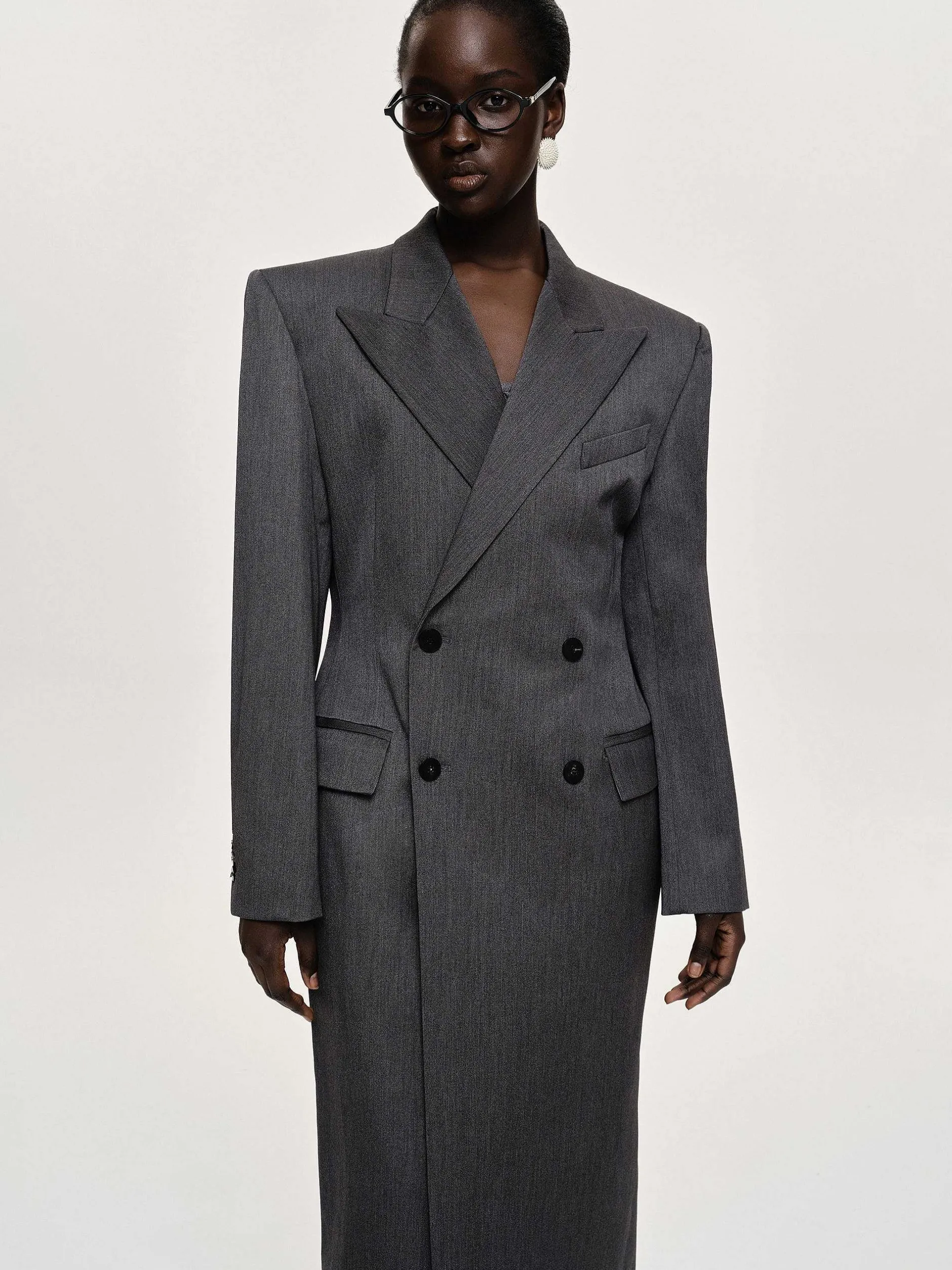 Clothing-Source Unknown Delphina Long Hourglass Coat, Charcoal
