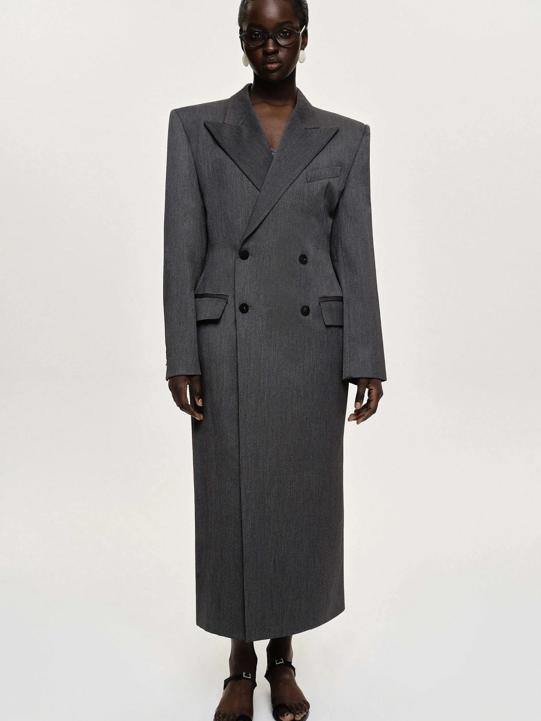 Clothing-Source Unknown Delphina Long Hourglass Coat, Charcoal