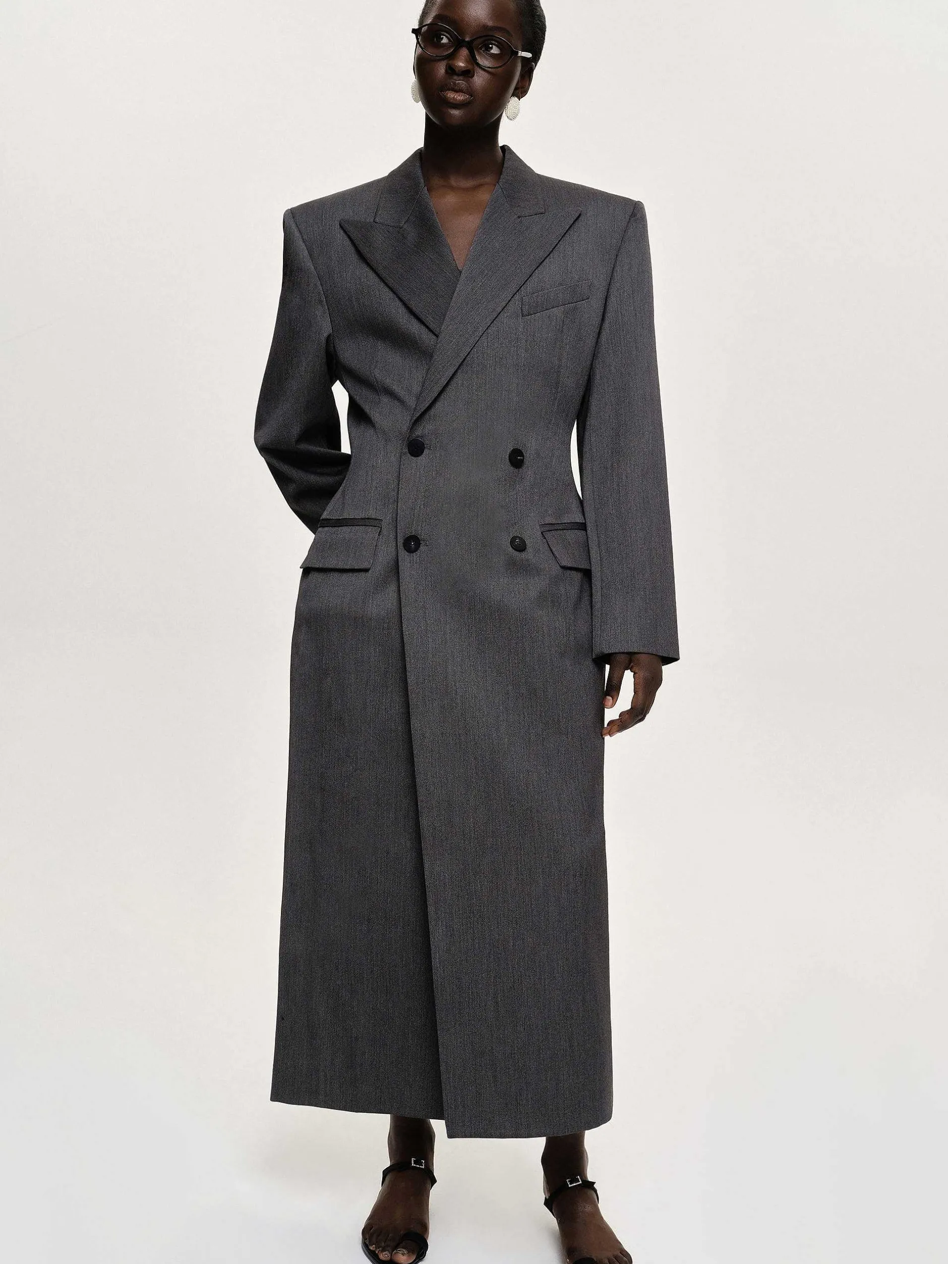 Clothing-Source Unknown Delphina Long Hourglass Coat, Charcoal