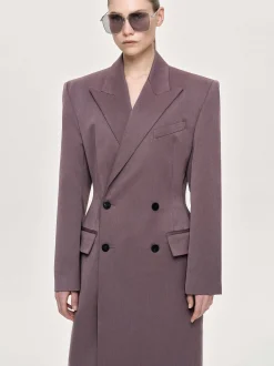 Outerwear-Source Unknown Delphina Long Hourglass Coat, Mauve Grey