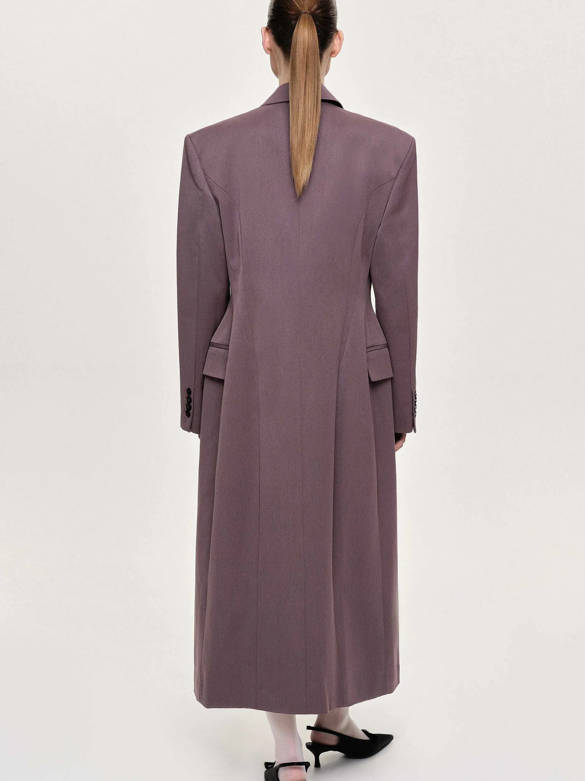 Outerwear-Source Unknown Delphina Long Hourglass Coat, Mauve Grey