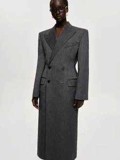 Outerwear-Source Unknown Delphina Long Hourglass Coat, Charcoal