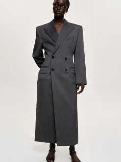 Outerwear-Source Unknown Delphina Long Hourglass Coat, Charcoal