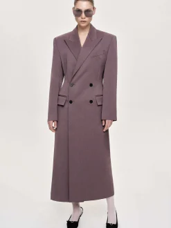 Clothing-Source Unknown Delphina Long Hourglass Coat, Mauve Grey