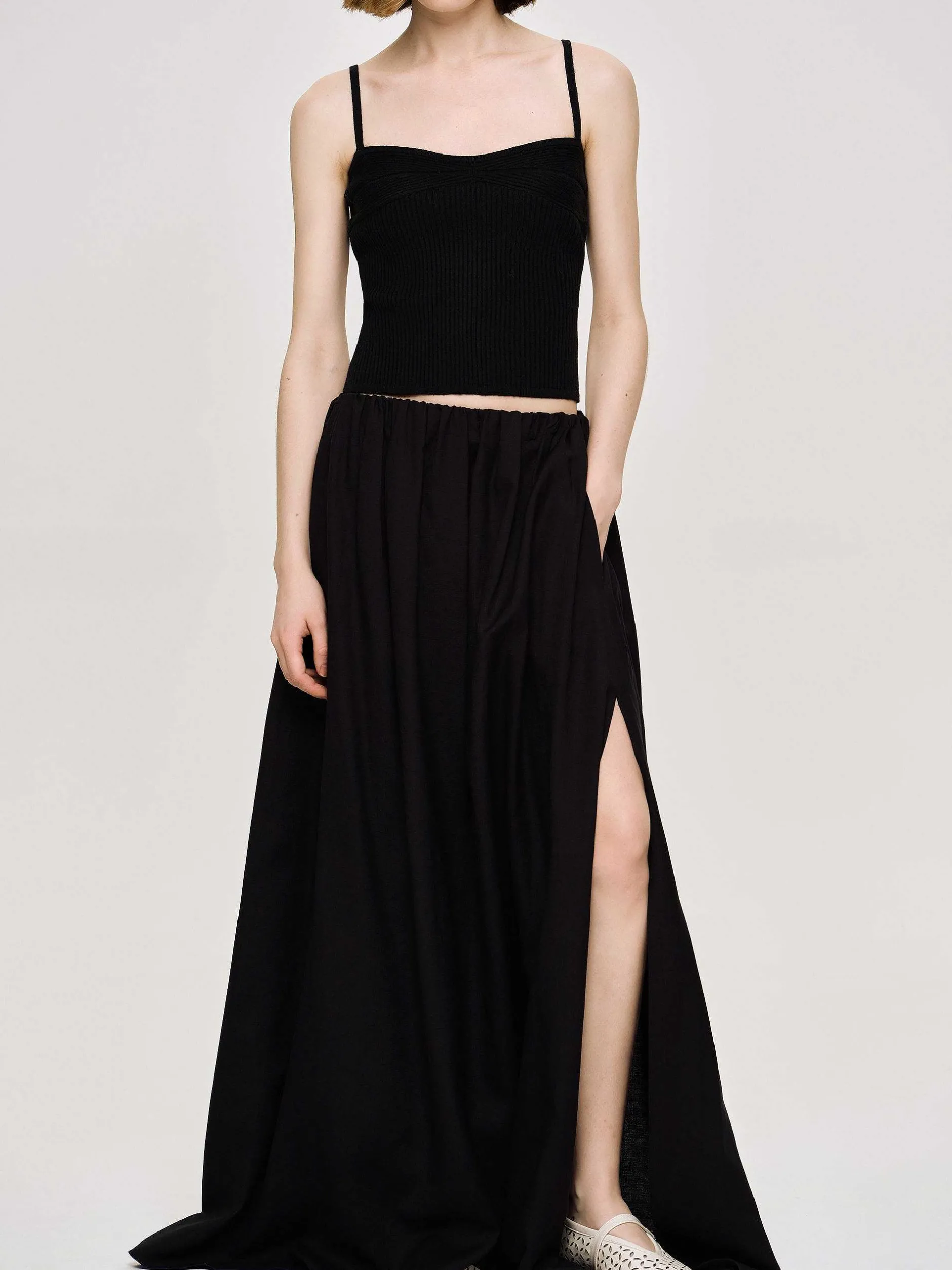 Bottoms-Source Unknown Dhanila Floor-Length Linen Skirt, Black