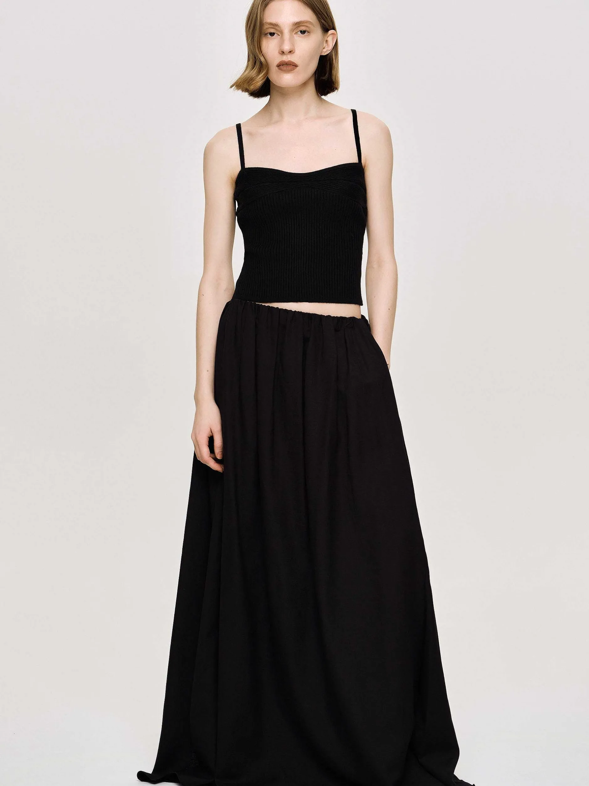Clothing-Source Unknown Dhanila Floor-Length Linen Skirt, Black