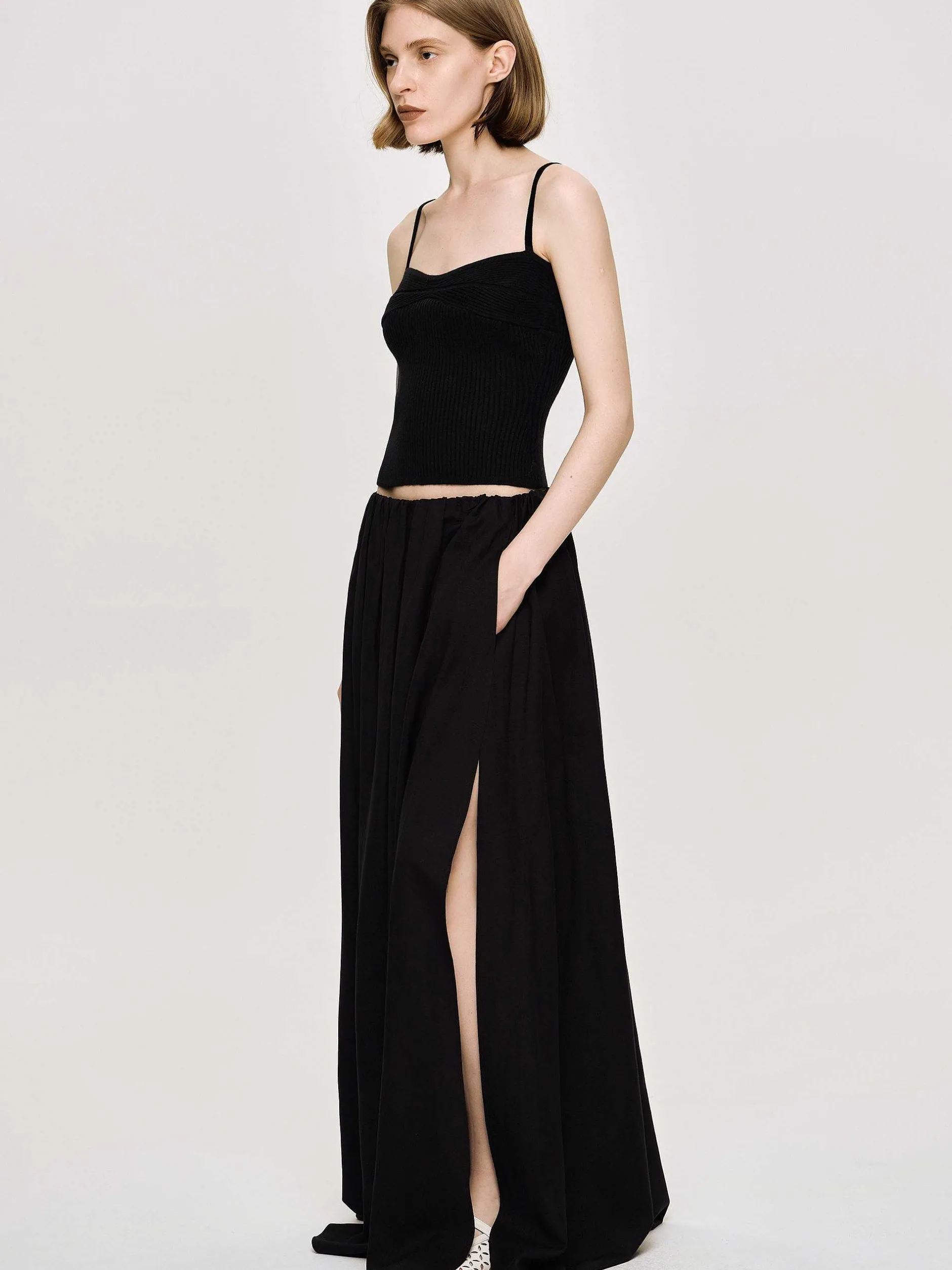 Clothing-Source Unknown Dhanila Floor-Length Linen Skirt, Black