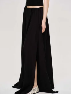 Clothing-Source Unknown Dhanila Floor-Length Linen Skirt, Black