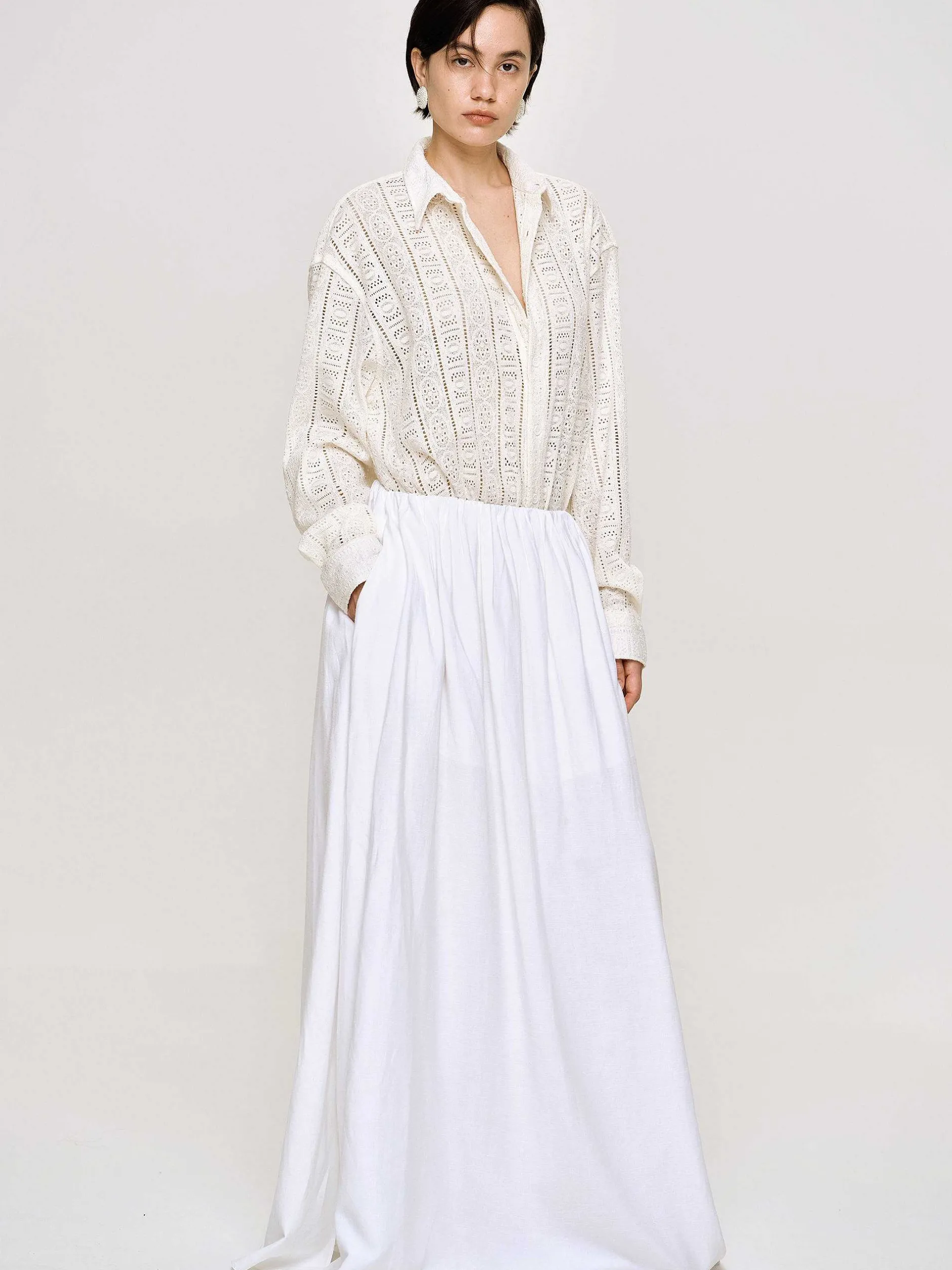 Clothing-Source Unknown Dhanila Floor-Length Linen Skirt, Optic White