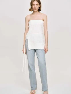 Clothing-Source Unknown Distressed Straight Jeans, Light Vintage Blue