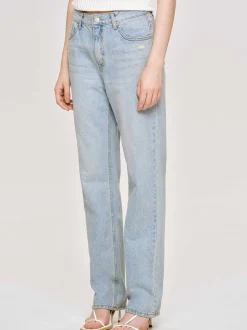 Clothing-Source Unknown Distressed Straight Jeans, Light Vintage Blue