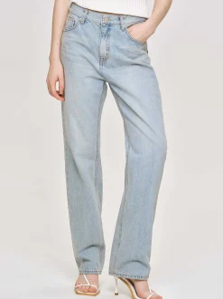 Denim-Source Unknown Distressed Straight Jeans, Light Vintage Blue