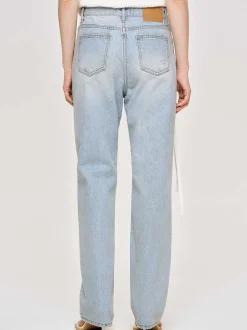 Denim-Source Unknown Distressed Straight Jeans, Light Vintage Blue