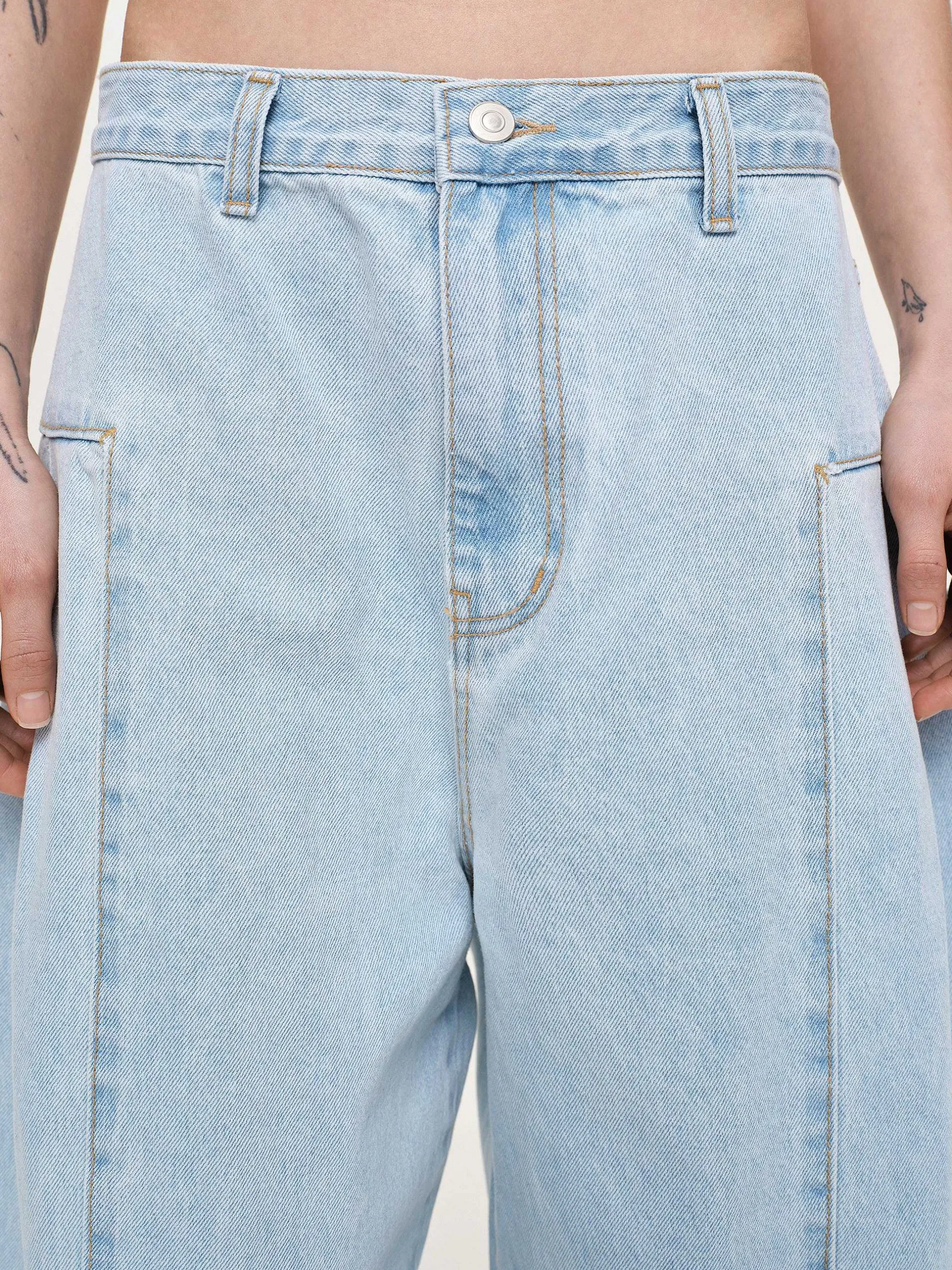 Clothing-Source Unknown Double Side Oversized Jeans, Light Blue