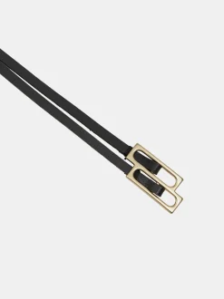Accessories-Source Unknown Double Thin Leather Belt, Black