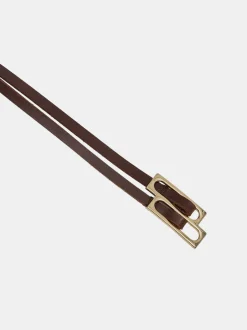 Clothing-Source Unknown Double Thin Leather Belt, Brown