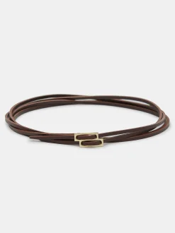 Accessories-Source Unknown Double Thin Leather Belt, Brown