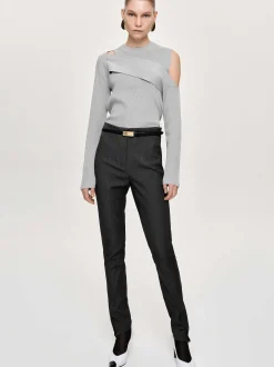 Clothing-Source Unknown Draped Cut-Out Knit, Taupe Gray