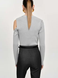 Clothing-Source Unknown Draped Cut-Out Knit, Taupe Gray