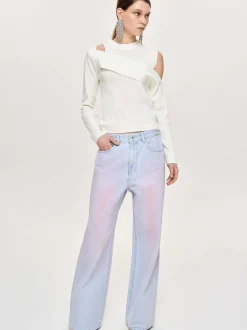 Knitwear-Source Unknown Draped Cut-Out Knit, White