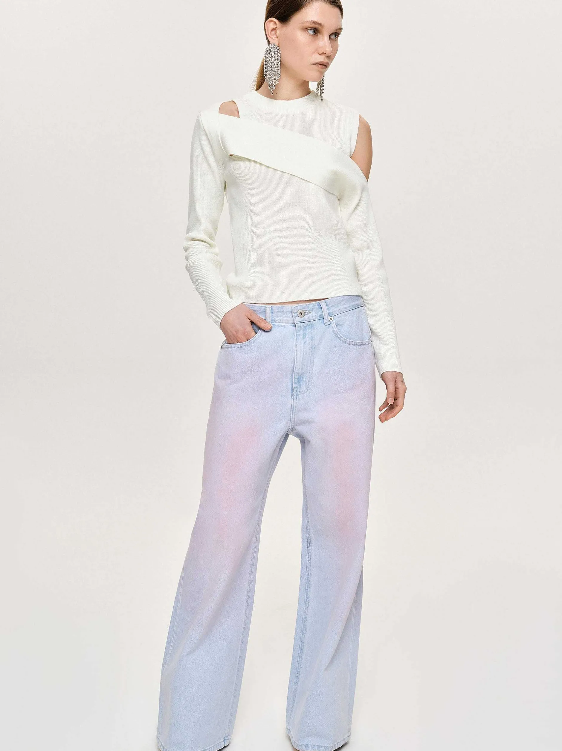 Knitwear-Source Unknown Draped Cut-Out Knit, White