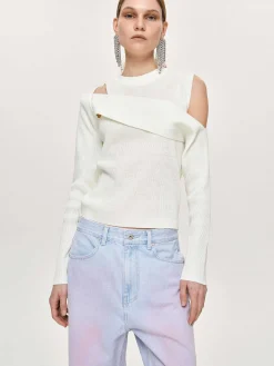 Knitwear-Source Unknown Draped Cut-Out Knit, White