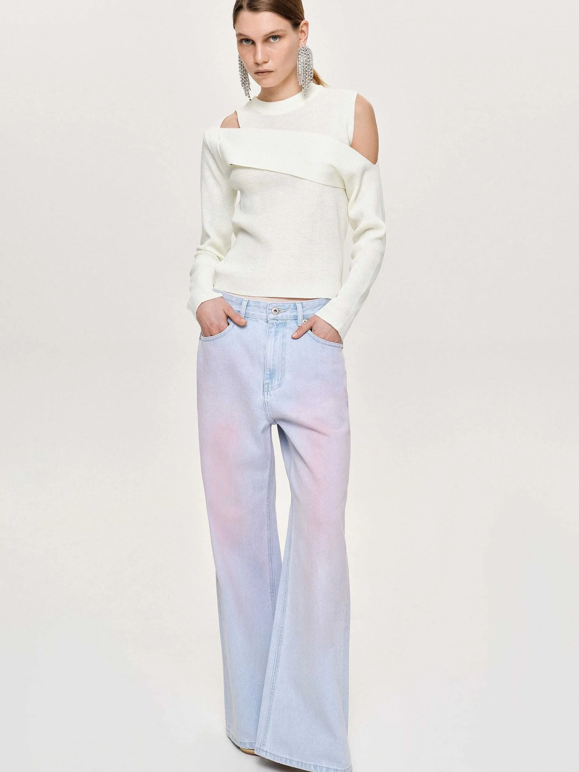 Knitwear-Source Unknown Draped Cut-Out Knit, White