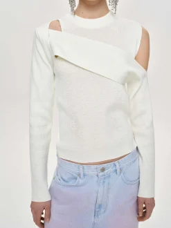 Clothing-Source Unknown Draped Cut-Out Knit, White