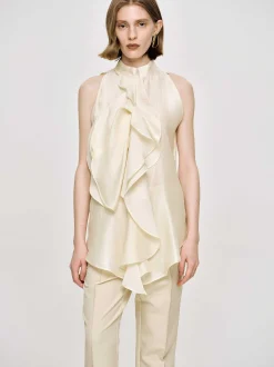 Accessories-Source Unknown Draped Ruffle Top, Champaign