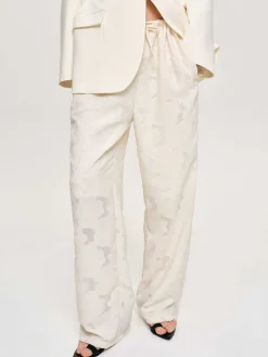 Clothing-Source Unknown Drawstring Jacquard Pants, Ivory