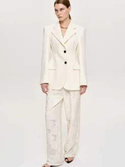 Clothing-Source Unknown Drawstring Jacquard Pants, Ivory