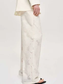 Clothing-Source Unknown Drawstring Jacquard Pants, Ivory