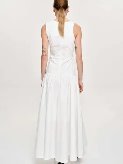Accessories-Source Unknown Drop Waist Ruched Dress, Off White