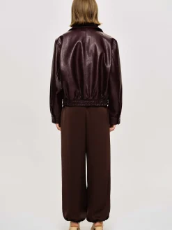 Accessories-Source Unknown Ennio Faux-Leather Bomber Jacket, Mahogany