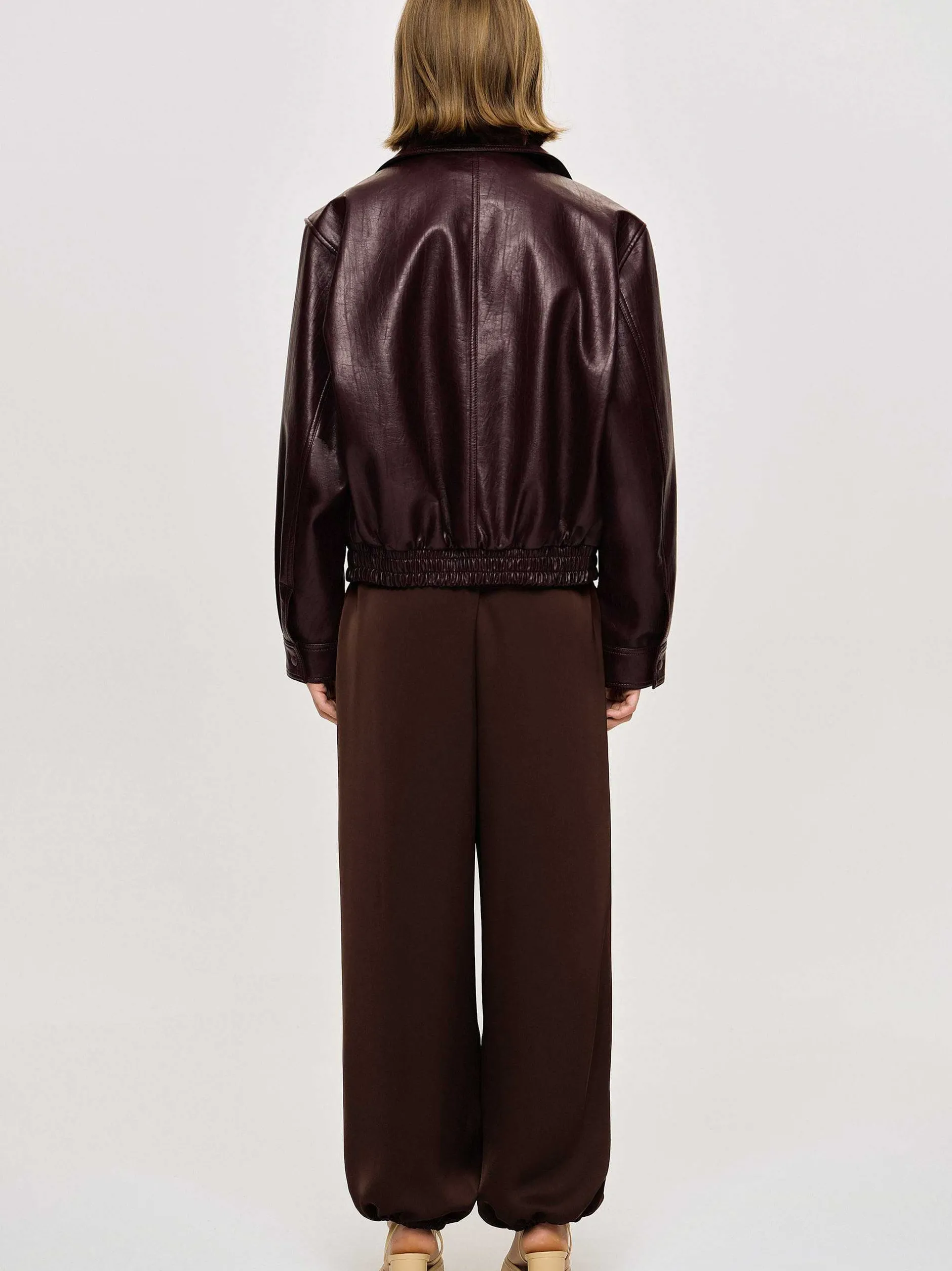 Accessories-Source Unknown Ennio Faux-Leather Bomber Jacket, Mahogany