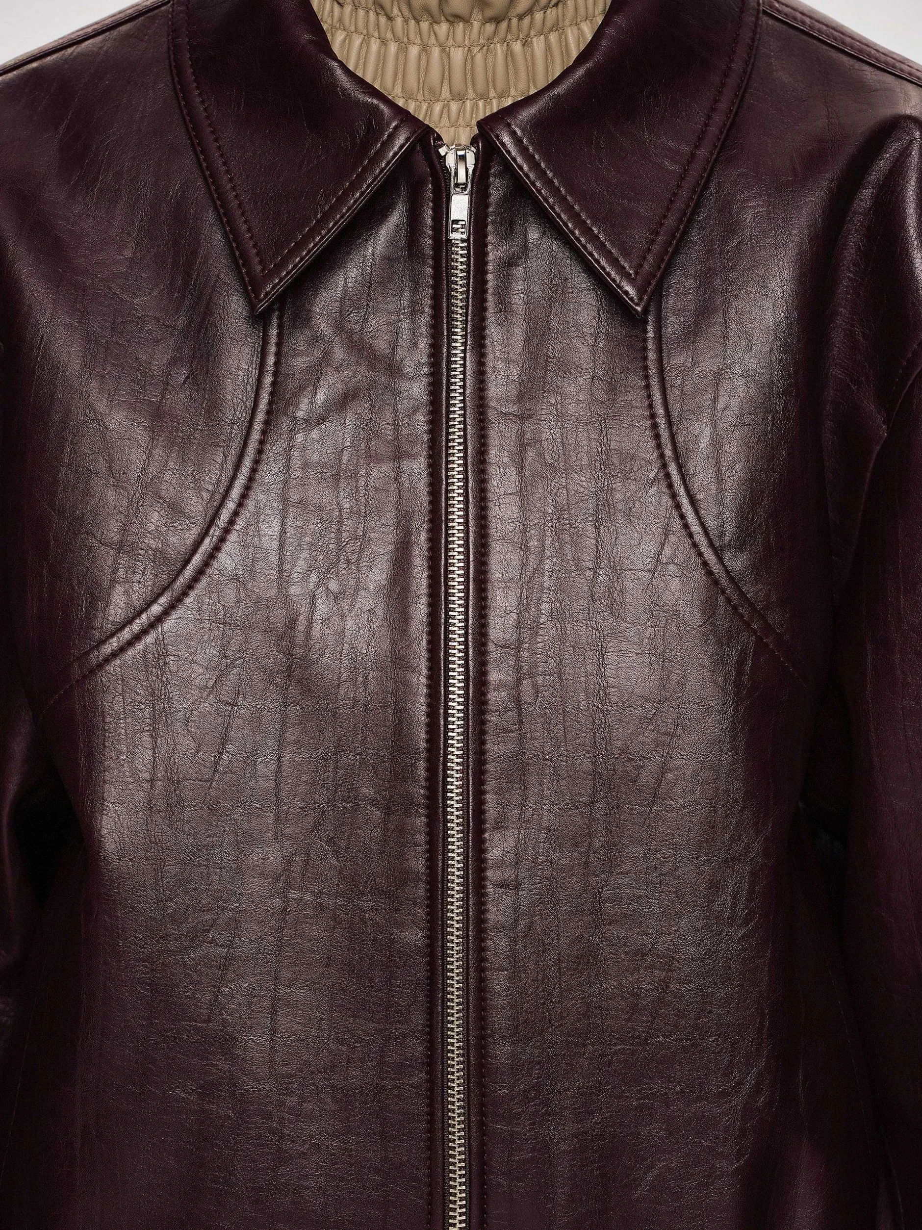 Accessories-Source Unknown Ennio Faux-Leather Bomber Jacket, Mahogany