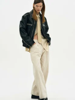 Outerwear-Source Unknown Faded Leather Jacket, Black