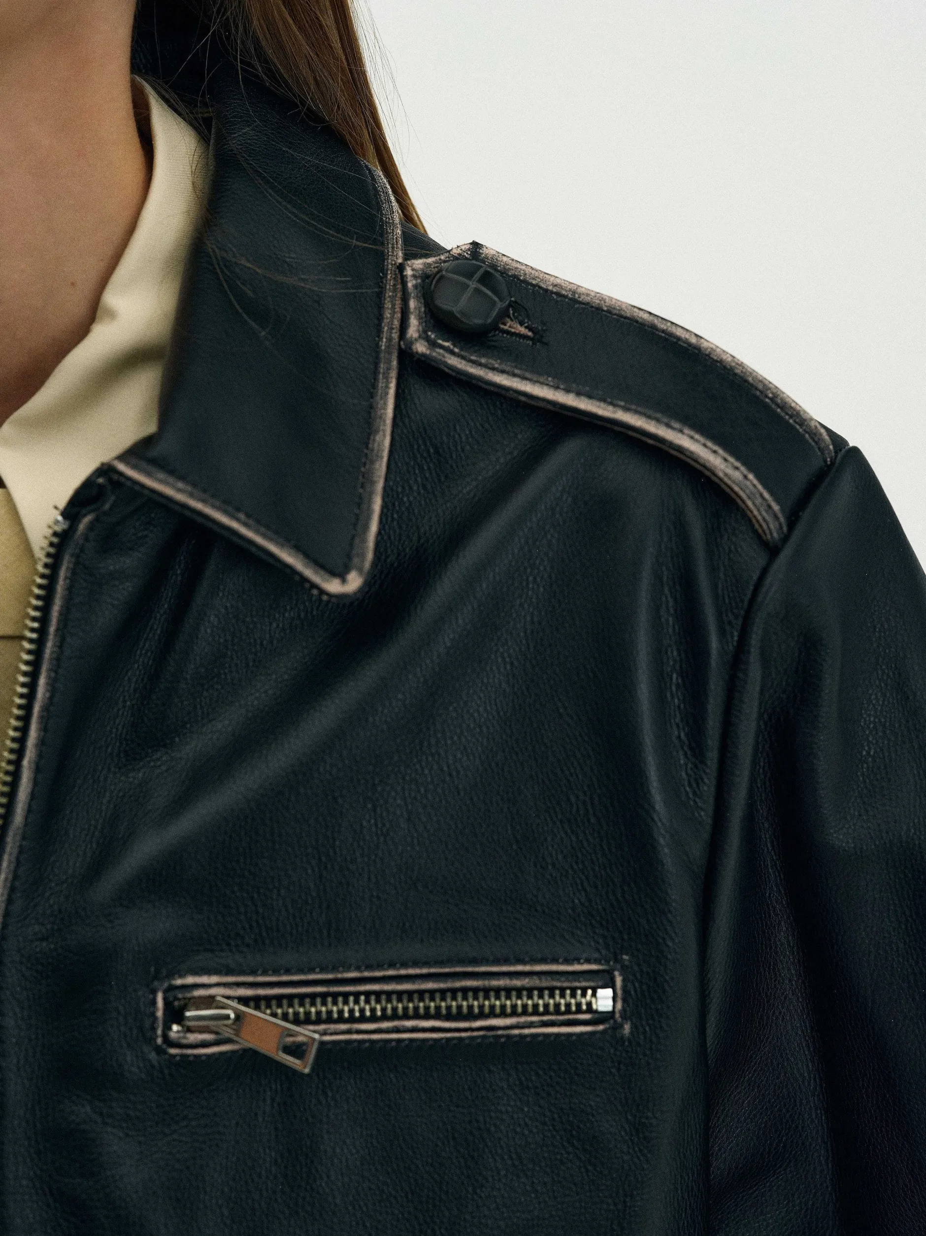 Outerwear-Source Unknown Faded Leather Jacket, Black