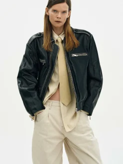 Clothing-Source Unknown Faded Leather Jacket, Black