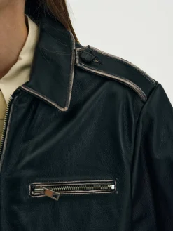 Clothing-Source Unknown Faded Leather Jacket, Black