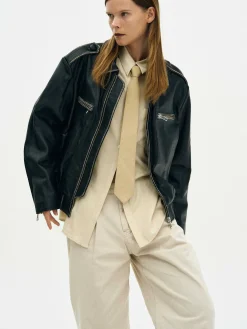 Clothing-Source Unknown Faded Leather Jacket, Black